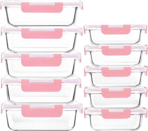 [10-Pack] Glass Meal Prep Containers with Lids, MCIRCO Food Storage Containers with Snap Locking Lids, Airtight Lunch Containers, Microwave, Oven, Freezer and Dishwasher