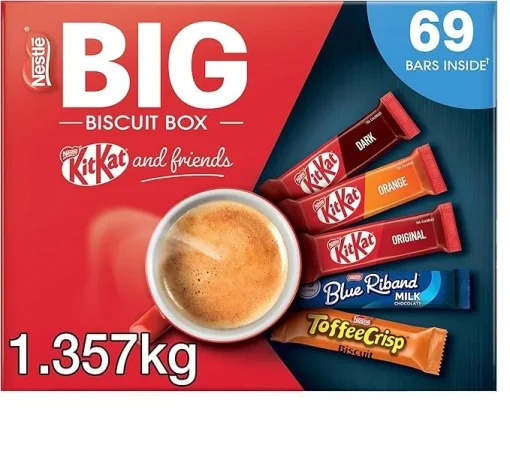 [New User Only]Nestlé Kitkat and Friends Big Biscuit Box | 69 x Chocolate Biscuit Bars – KitKat, Blue Riband, Toffee Crisp | Bulk Chocolate Box 1.357kg